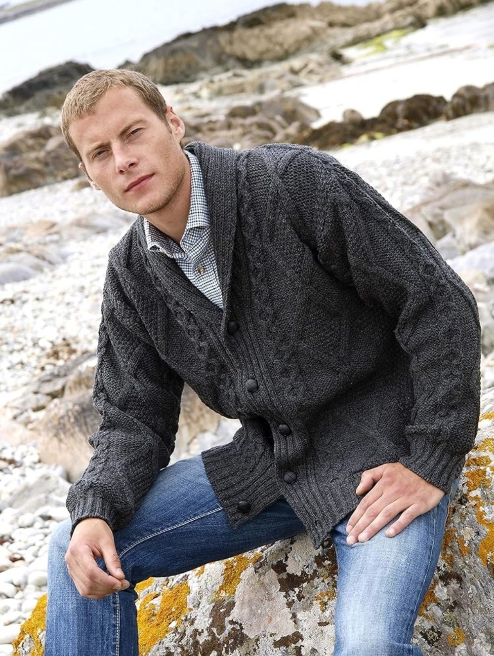 Aran Crafts Ireland Men's Cable Knitted Cardigan